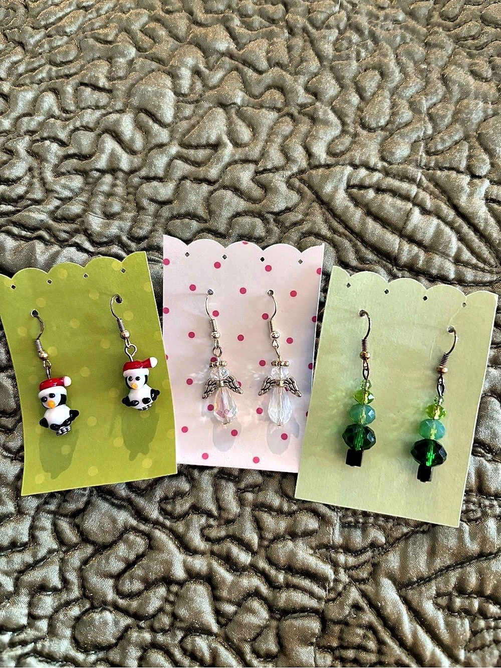3 pair Christmas Dangle Earrings Lampwork